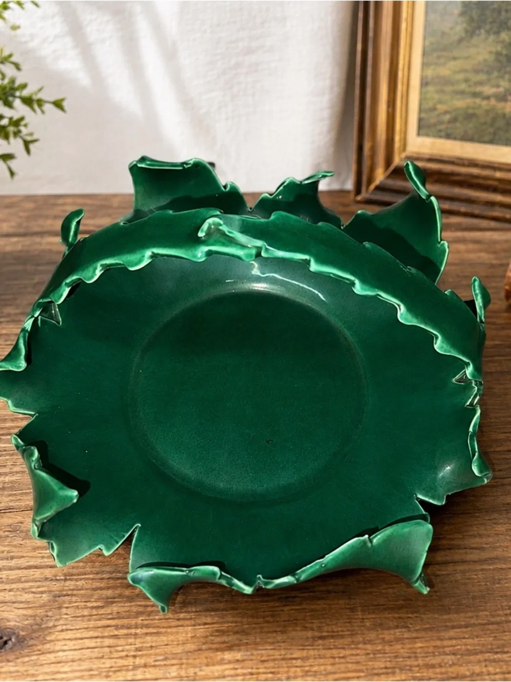 Vintage Johannes Brahm California Art Pottery Green Leaf Basket